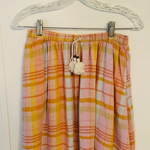 American Eagle Plaid Midi Skirt in Pink and Orange Size M Elastic Waist Boho - Picture 4 of 12